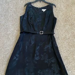 White House Black Market Dress, Size 12, Black, Belted, Back Zipper
